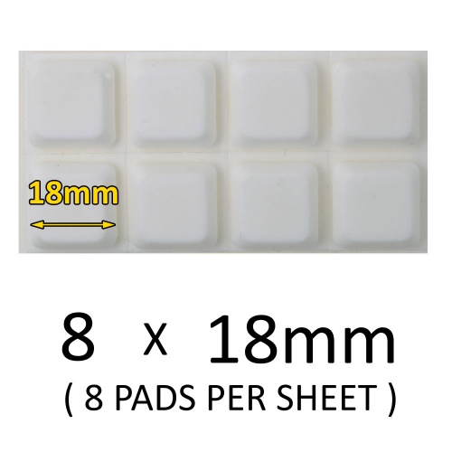 18mm square white furniture / glass bumpers ( 8 PADS PER SHEET )