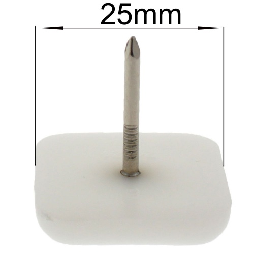 25mm White Plastic Nail In Pads For Furniture, Tables & Chair Legs