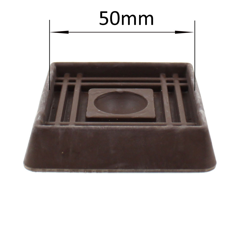 50mm square brown rubber non slip furniture caster cup